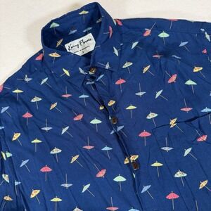 Kenny Flowers Shirt Men Size Small Blue Short Sleeve Umbrella Print Casual